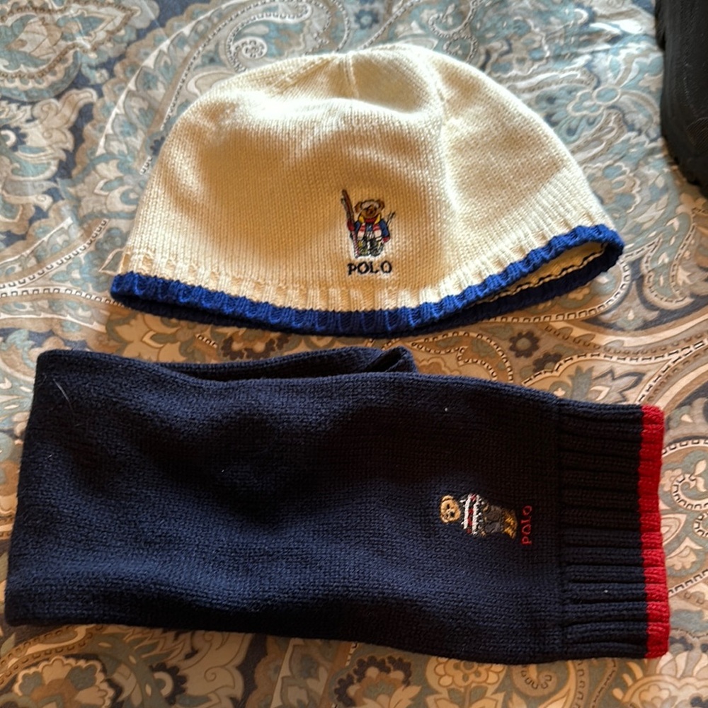Polo by Ralph Lauren Kids' Cream and Navy Beanie and Scarf Set